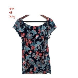 J.Jill Love Linen Womens Size XL Extra Large Floral Beach Blouse Shirt Top